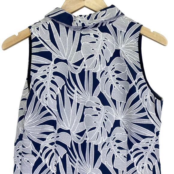 VILAGALLO Embroidered Tropical Leaves Shift Dress Sz US 2 / IT 40 White & Blue - Picture 5 of 10